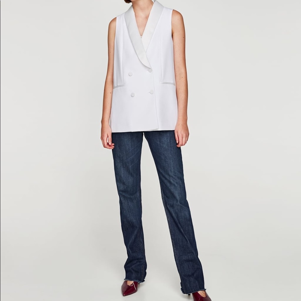 Double breasted Waistcoat Vest satin White